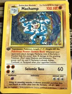 1999 Vintage Pokemon Machamp 8/102 Holo Rare Base Set WOTC Vintage MP MINT - Image 1
