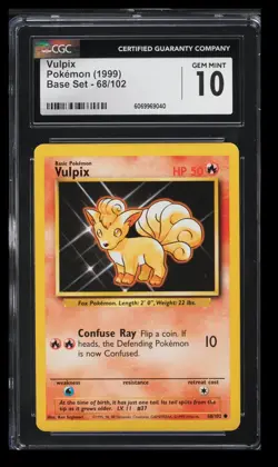 1999 Pokemon Base Set Vulpix CGC 10 English #68/102 - Image 1