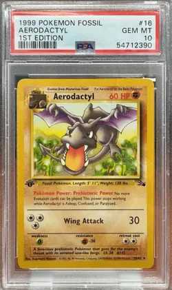 1999 POKEMON FOSSIL 1ST EDITION #16 AERODACTYL PSA 10 - Image 1