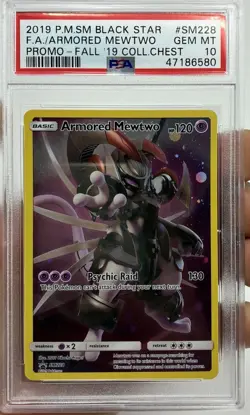 2019 Pokemon Black Star FA Armored Mewtwo #SM228 P. Fall '19 Chest PSA 10 QT - Image 1