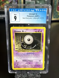 Pokemon CGC 9 Unown U Neo Discovery Unlimited Set Mint 51/75 - Image 1