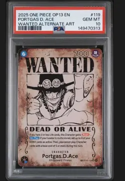 2025 ONE PIECE CARRYING ON HIS WILL WANTED ALT ART #119 PORTGAS D. ACE PSA 10 - Image 2