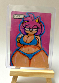 Magic MTG Altered Painted Island Land Amy Rose Sonic the Hedgehog - Image 1