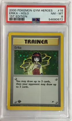 PSA 8 Erika (1st Ed.) Gym Heroes 16/132 Holo Pokemon Card - Image 1