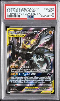 2019 POKEMON SM BLACK STAR PROMO #SM168 FULL ART/PIKACHU & ZEKROM GX PSA 9 - Image 1