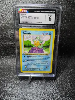1999 Pokemon TCG Base Set FIRST EDITION Squirtle 63/102 Vintage CGC 6 - Image 1