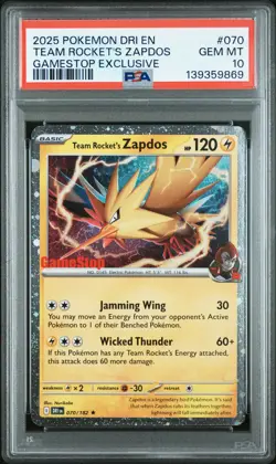 2025 POKEMON DRI EN-DESTINED RIVALS #070 TEAM ROCKET'S ZAPDOS PSA 10 - Image 1