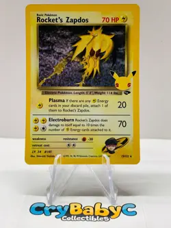 Pokemon Rocket's Zapdos 15/132 Celebrations CLASSIC COLLECTION 25th Anniv STAMP - Image 1