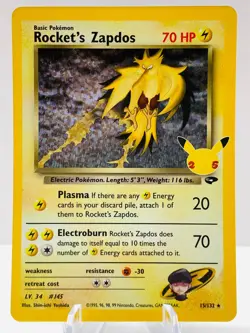 Pokemon Rocket's Zapdos 15/132 Celebrations CLASSIC COLLECTION 25th Anniv STAMP - Image 2