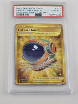 PSA 10 2021 Pokemon Full Face Guard 231/203 Gold Secret Rare Evolving Skies - Image 1