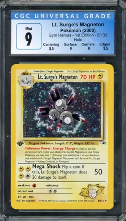 CGC 9 Lt. Surge's Magneton (1st Ed.) Gym Heroes 8/132 Holo Pokemon Card B15 - Image 1