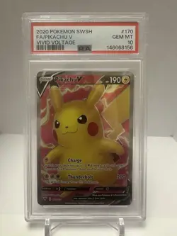 2020 POKEMON SWORD & SHIELD VIVID VOLTAGE #170 FULL ART/PIKACHU V PSA 10 - Image 1