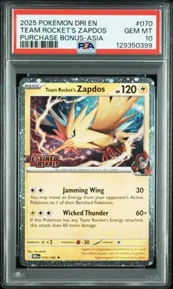 2025 POKEMON DRI EN-DESTINED RIVALS #070 TEAM ROCKET'S ZAPDOS PSA 10 - Image 1
