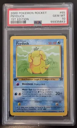 2000 Pokemon Psyduck PSA 10 1st Edition Team Rocket WOTC Gem Mint 65/82 Non Holo - Image 1