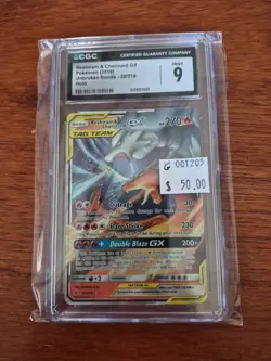 2019 Pokemon Reshiram & Charizard GX Unbroken Bonds Holo 20/214 CGC 9 MT G001205 - Image 1
