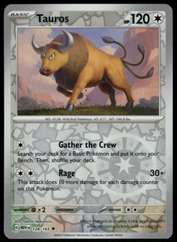 Tauros Reverse Holo NM+ 128/165 Scarlet & Violet 151 SET Pokemon Card TCG - Image 1