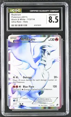 CGC 8.5 Reshiram 2011 Black & White 113/114 Ultra Rare Holo Pokemon Card - Image 1