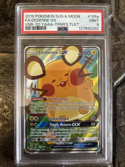 Pokemon TCG Dedenne GX Full Art Holo Card Unbroken Bonds 195a/214 PSA 9 Mint - Image 1