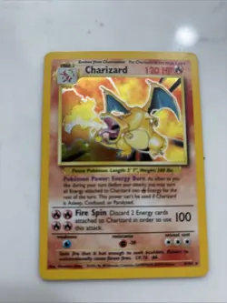Pokemon TCG Charizard Base Set Holo Unlimited Rare Card 4/102 1995 Damaged - Image 1