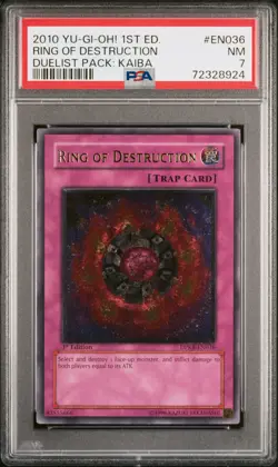 YUGIOH 1ST ED DPKB-EN036 RING OF DESTRUCTION ULTIMATE RARE PSA 7 NM #72328924 - Image 1
