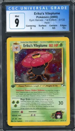 CGC 9 Erika's Vileplume (1st Ed.) Gym Heroes 5/132 Holo Pokemon Card B15 - Image 1