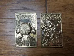 Burger King Pokemon (x2) Gold Metal Cards, Mewtwo, Poliwhirl 1999 - Image 1