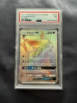 2017 Pokemon TCG Sun & Moon Espeon GX Rainbow Secret Rare Card 152/149 PSA 7 - Image 1