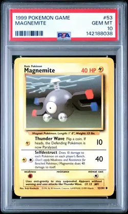 PSA 10 Magnemite 53/102 Base Set Pokemon Non-Holo Card WOTC 1999 - Gem Mint - Image 1