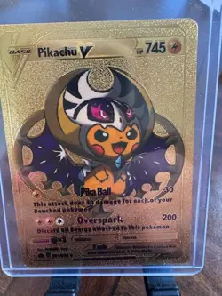 Pokemon Pikachu V 745hp Gold Foil Fan Art Collector Card TCG - Image 1