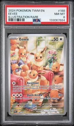 2024 POKEMON TWM EN-TWILIGHT MASQUERADE ILLUSTRATION RARE #188 EEVEE PSA 8 - Image 1