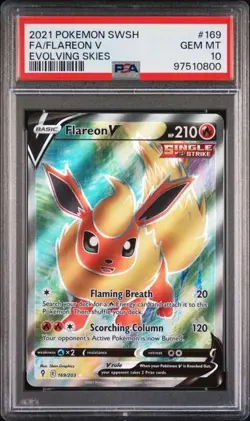 2021 POKEMON SWORD & SHIELD EVOLVING SKIES #169 FULL ART FLAREON V PSA 10 - Image 1