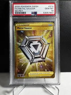 Pokemon! PSA 10 Metal Saucer 214/202 - SW&SH Base - Secret Rare Gem Mint - Image 1