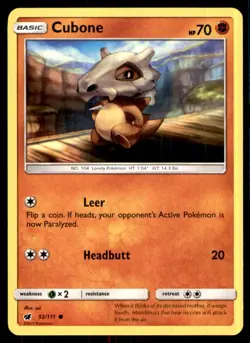 2017 Sun & Moon - Crimson Invasion Cubone Basic/Common #52 - Image 1