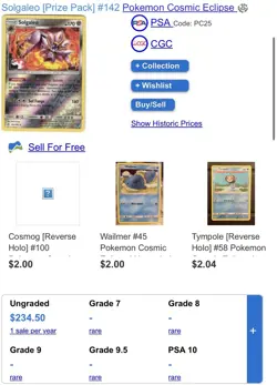 Pokemon Solgaleo Reverse Holo Cosmic Eclipse Rare #142/236 Card - Image 1