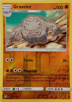 34/68 GRAVELER REVERSE HOLO HIDDEN FATES POKEMON CARD - Image 1