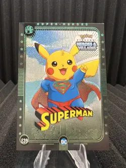 Superman (Pikachu) #E39 - Green Holo - Heros & Villains Flash Edition Pokemon - Image 1