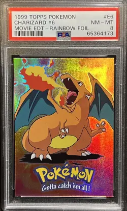 1999 Topps Pokemon Rainbow Foil Charizard PSA 8 Movie Edt E6/12 - Image 1