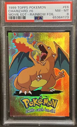 1999 Topps Pokemon Rainbow Foil Charizard PSA 8 Movie Edt E6/12 - Image 2