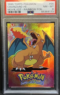 1999 Topps Pokemon Rainbow Foil Charizard PSA 8 Movie Edt E6/12 - Image 3