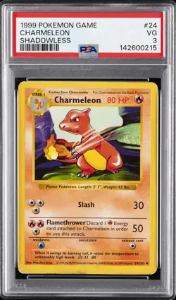 1999 POKEMON GAME SHADOWLESS #24 CHARMELEON PSA 3 - Image 1