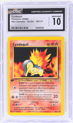 2000 Pokemon Neo Genesis Cyndaquil 1st Edition #56 CGC 10 - Image 1