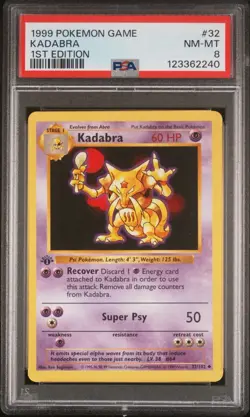 Pokemon 1st Edition Shadowless Base Set Kadabra PSA 8 - Image 1
