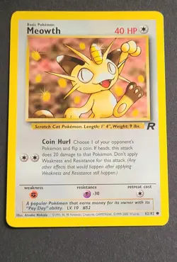 Meowth 62/82 Team Rocket Set 2000 WOTC Pokemon Card Lightly Played Vintage - Image 1
