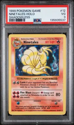1999 POKEMON GAME #12 NINETALES-HOLO SHADOWLESS PSA VG 3 - Image 1