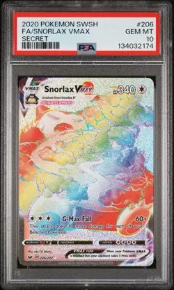 Pokemon Snorlax VMAX Secret Rare Holo 206/202 Sword & Shield PSA 10 - Image 1
