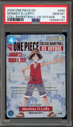 One Piece CCG Monkey.D.Luffy College Basketball US Voyage Promo P-055 PSA 10 - Image 1