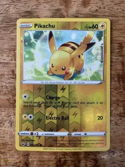 Pokemony TCG Pikachu 065/202 Sword & Shield Base Reverse Holo Card Near Mint - Image 1