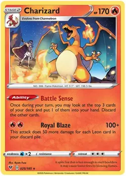 Pokemon Vivid Voltage Charizard 025/185 REVERSE HOLO Card Near Mint (NM) - Image 1