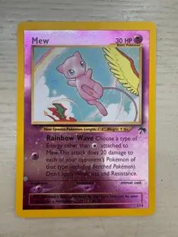 🌀SWIRL Pokemon Mew 01/18 Southern Islands Promo Reverse Holo Rainbow Wave 2001 - Image 1