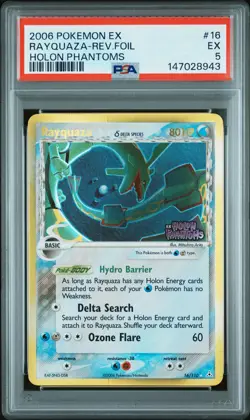 2006 POKEMON EX HOLON PHANTOMS #16 RAYQUAZA-REVERSE FOIL PSA 5 - Image 1